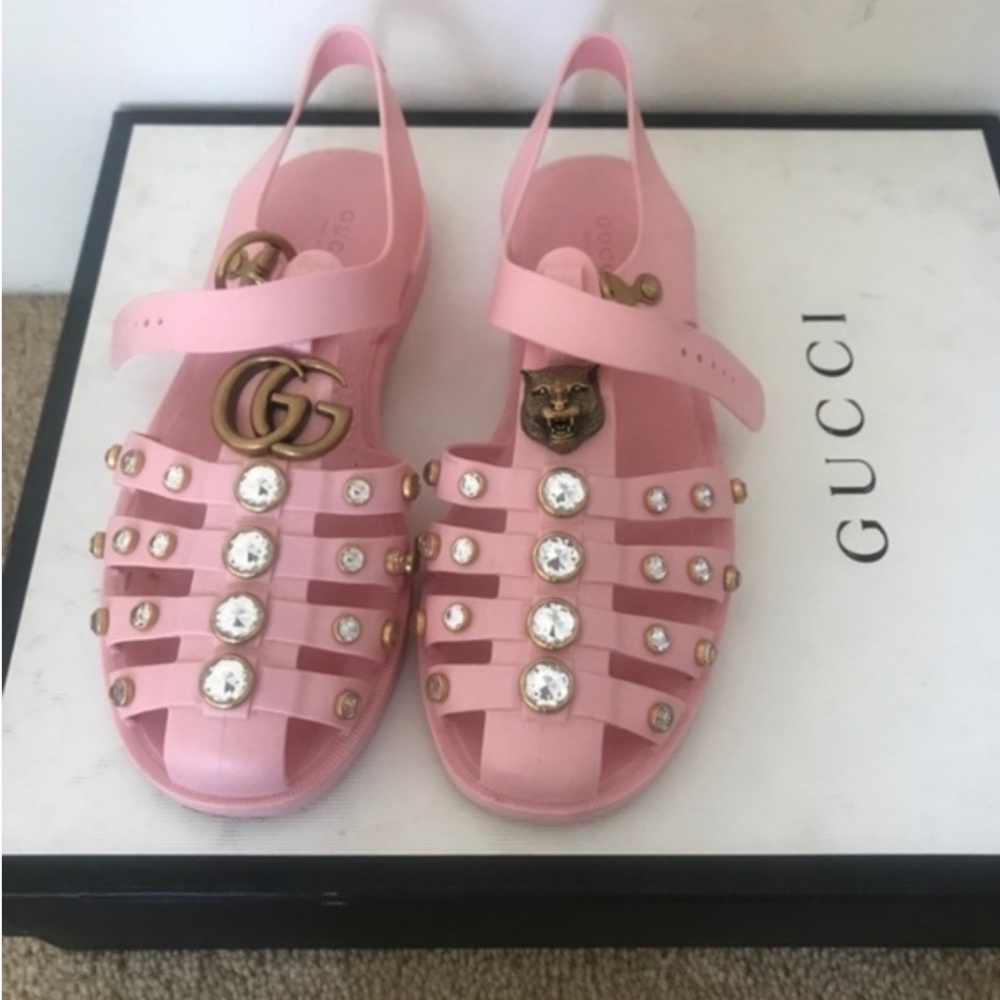 Gucci Women Pink Crystal Embellished Sandal